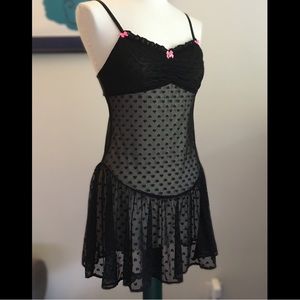 Betsey Johnson Intimates Drop-Waist Babydoll (black hearts mesh)